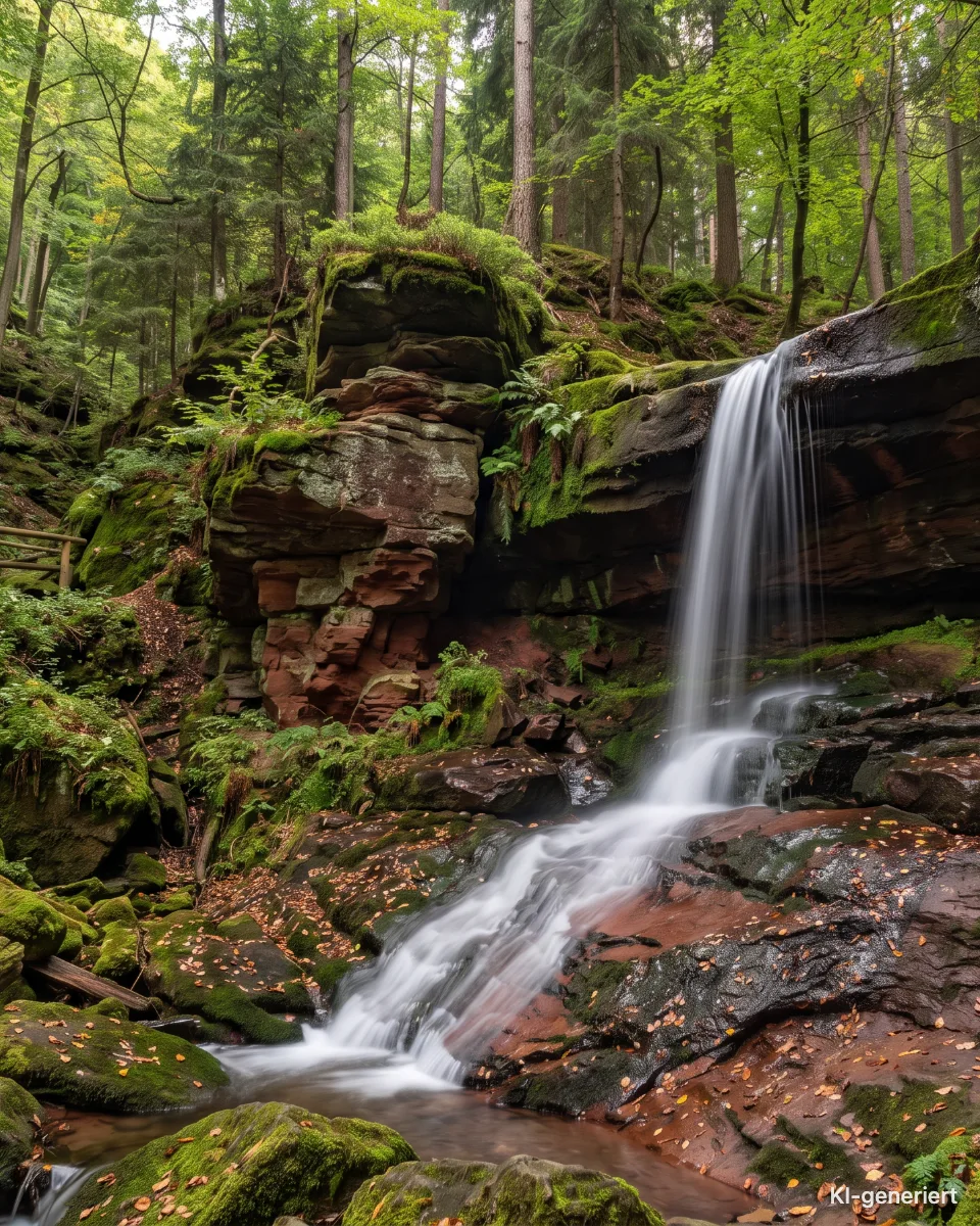 Der Tretstein-Wasserfall bei Gräfendorf, KI-generiertes Bild