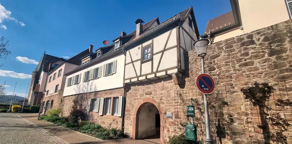 Das Haus mit Torbogen und Stadtmauer, Blick die Gasse entlang